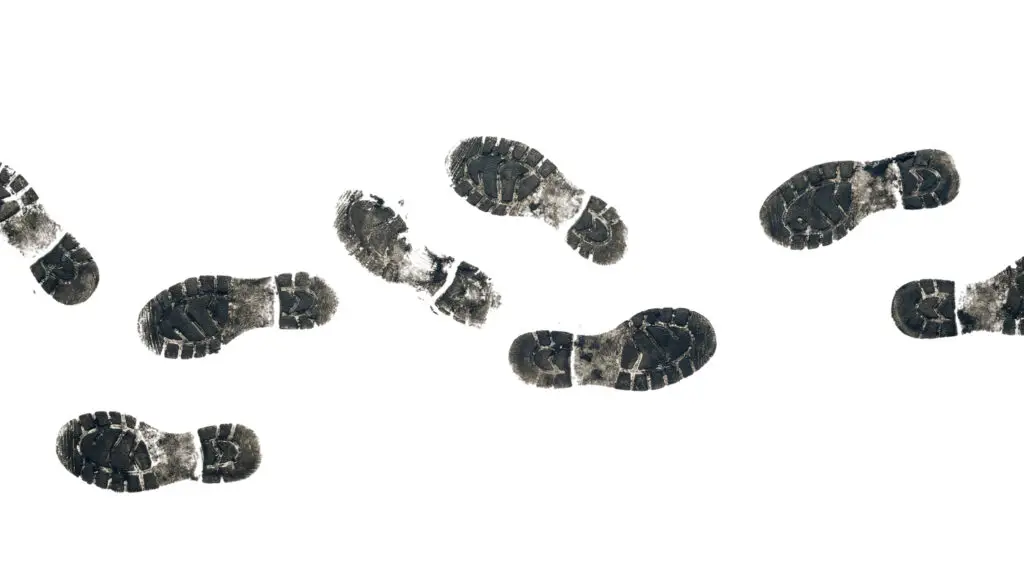 scattered muddy boot footprints, isolated on transparent background. tracks, trail, forensics, and grunge design element