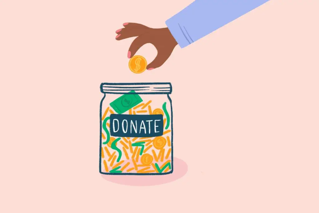 donation jar with money, minimal illustration